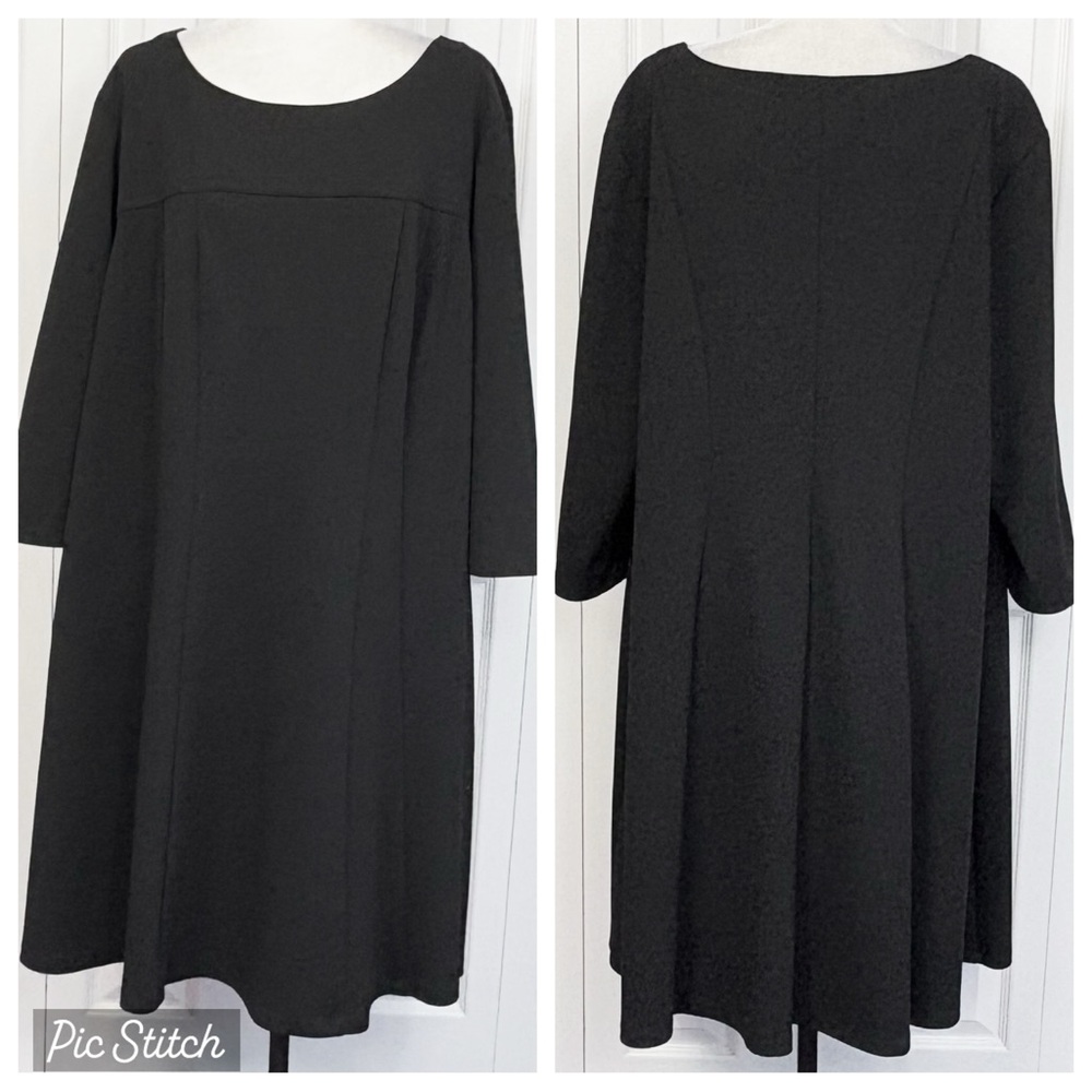 NWT Connected Apparel Black 3/4 Sleeve A-Line Shift Dress 22W